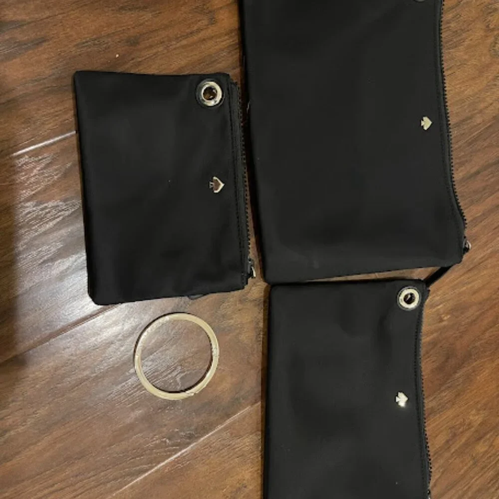 Kate Spade New York Dawn Triple Pouch Nylon Zipper (Black & Light Gold Hardware)